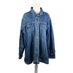 Vintage 90s Dark Wash Blue Denim Snap Front Jacket Western XL